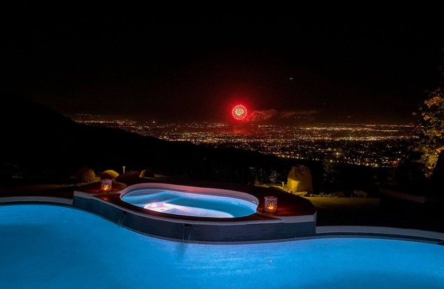 Mountain-view retreat with amazing views of Palm Desert city lights & pool