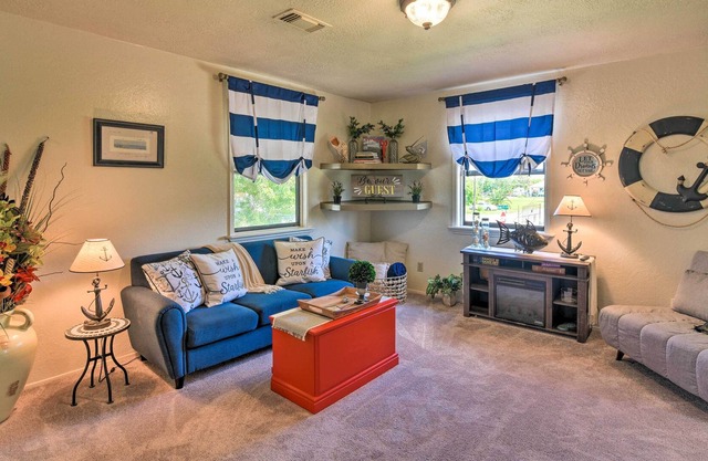 Nautical Condo w/ Shared Patio, 1 Mi to Beach