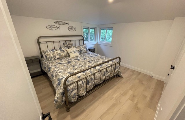 Newly renovated boathouse with beautiful views of sunrise on Balsam Lake
