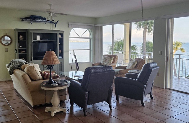 Ocean front gated privacy with 3 bedrooms and protected boat slip.