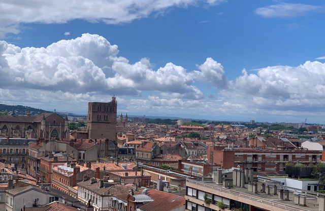 Panoramic downtown rooftop