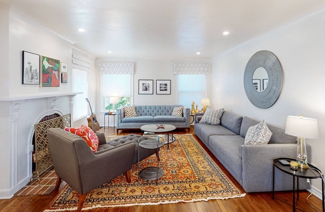 Peaceful retreat near the city with private yard, patio, cheerful interior, W/D
