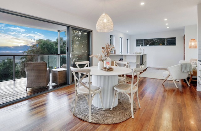 Peaceful studio with stunning views of the valley and beyond to the coastline.