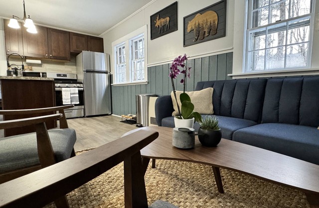 Pet-friendly rustic ski cottage! NH Wooded Oasis, one mile to large Ski Resort!