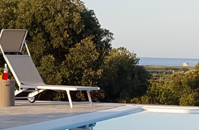 villa junto a la piscina con vistas entre los antiguos olivos