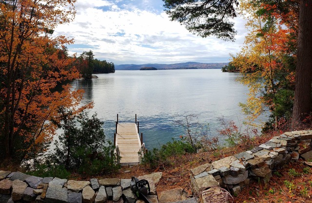 Private 6 acre waterfront estate on Lake George with protected sandy bay.