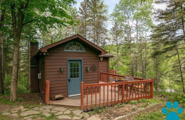 Secluded cabin and waterfall nestled among the hills!