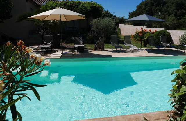 chalet con piscina de borde del matorral