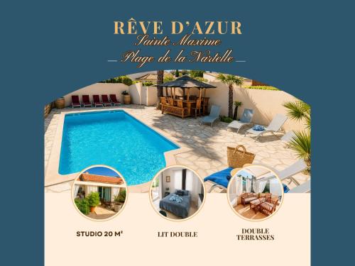Rêve D'azur plage de la Nartelle studio 20m2 avec piscine partagée, parking Barbecue, draps inclus à la Nartelle