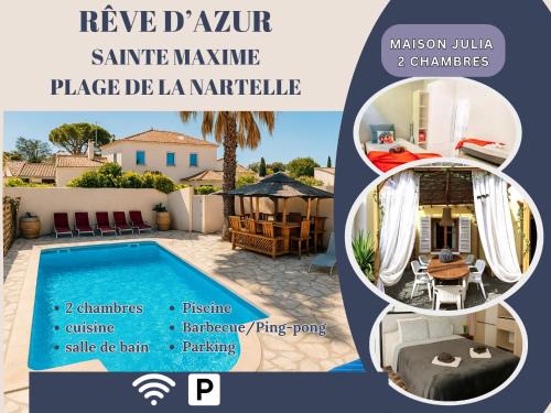 Rêve D'azur plage de la Nartelle, maison Julia avec Piscine partagée, Parking & Terrasse BBQ, Wifi et Draps Inclus