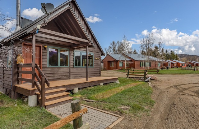 Rustic but comfortable mountain cabin with large porch and gorgeous scenery.