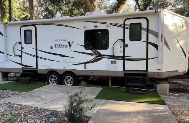 RV camper in a peaceful place