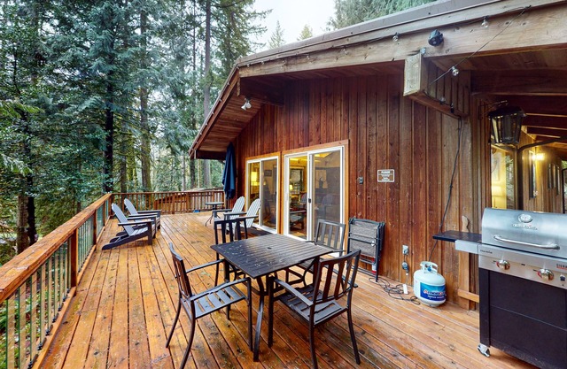 Secluded dog-friendly cabin with two fireplaces, washer/dryer, deck & firepit