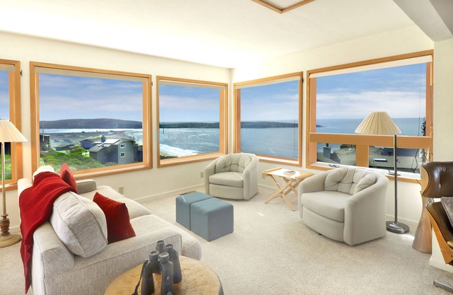 Single level view home of the Pacific Ocean and Tomales Bay