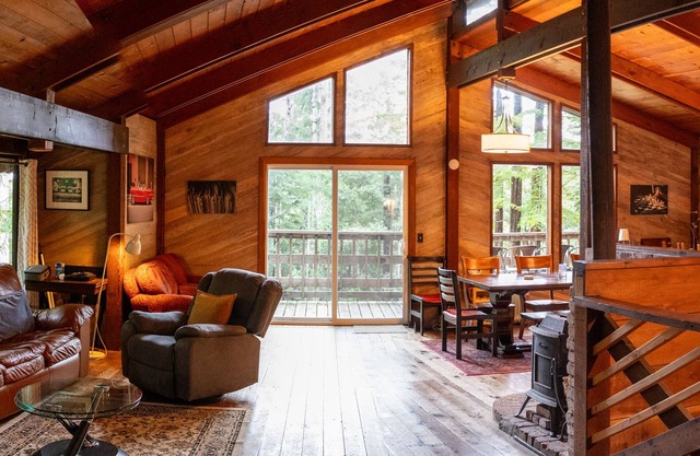 Spacious home with private hot tub in Mendocino redwood forest.