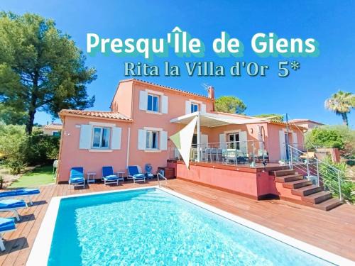 Superbe Villa 5 étoiles Presqu'Île de Giens la Madrague Rita la Villa d'Or vue mer piscine