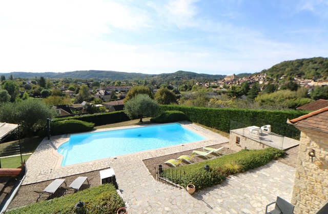Superior stone property and guests house with huge pool set in medieval village