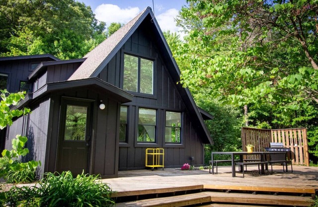 A-Frame Cabin in the woods with pool & firepit that sleeps 19 in Ada, MI (Pet Friendly!)