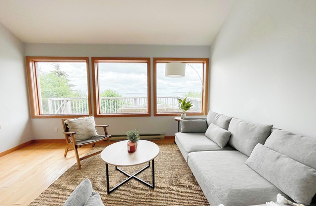 The oceanside Hideaway is nestled between the trees with stunning ocean views