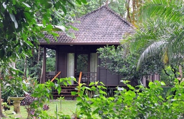 Retiro de jardín tropical con spa privado y piscina profunda
