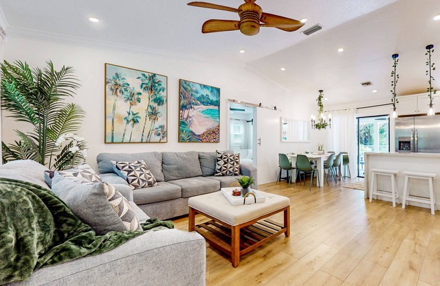 Tropical retreat with playground, pool, alfresco dining, bar, games, & streaming