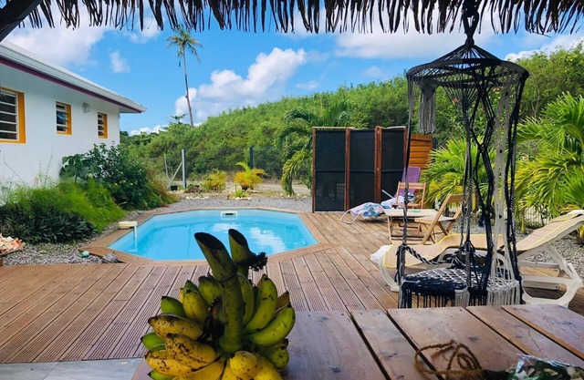 Two independent air-conditioned guest rooms Relaxation area with Jacuzzi and swimming pool