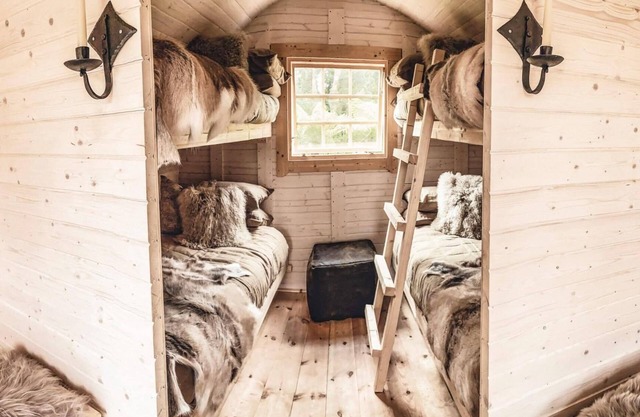 Viking Hut Balder Set Amid Rainforest w/ Hot tub