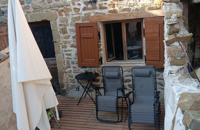 Village house with terrace on pedestrian lane... medieval rural village.