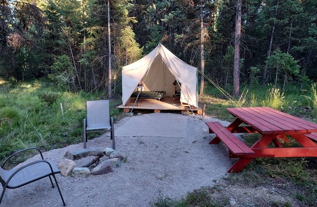 Wall Tent by Happy's Inn with trails to Crystal Lake, bring your own bedding.