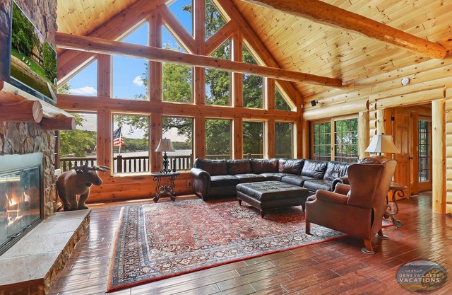 Waterfront, Hand-Crafted Log Cabin |Sandy Beach |Dock |5200 Sq Ft |3.5 Acres |Stone Fireplace |Views