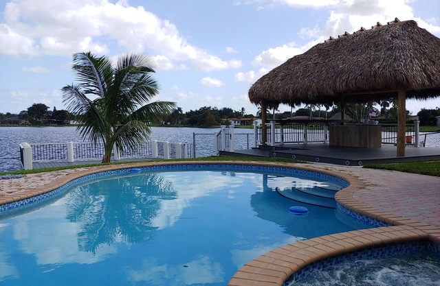 Waterfront property with a pool