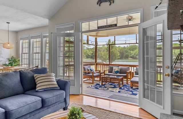 Waterfront property, private dock, kayaks, paddle boards, broadband internet.