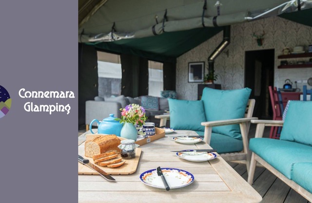 Wild Atlantic Way Connemara. Luxury safari tent near beach and Aran Island Ferry