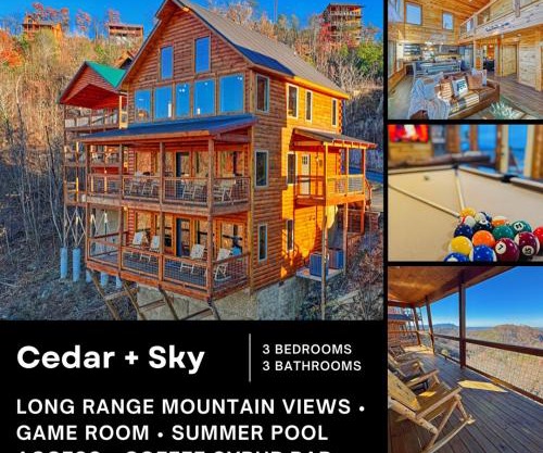 WOW, that View! NEW Luxury Cabin - Hot Tub - Pool Access - Game Room