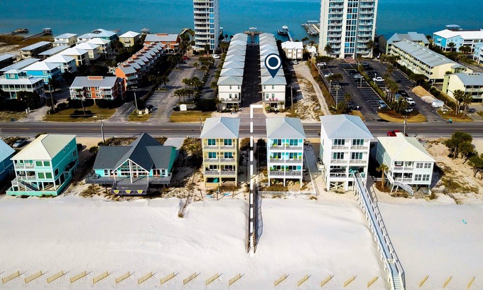 Gulf Shores Cabaña | Beach-view cottage near beach with pool, wrap-around balcony, boat dock, W/D, AC