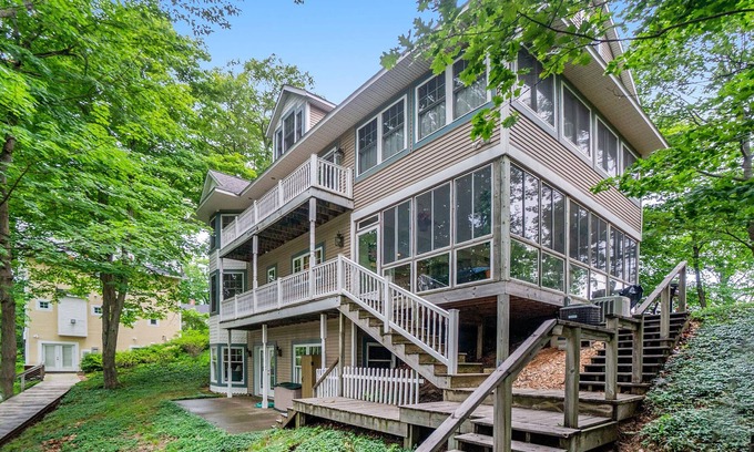 Macatawa Casa | Delightful Private Wooded Setting Stunning Harbor Views, Private Beach Access, Tennis