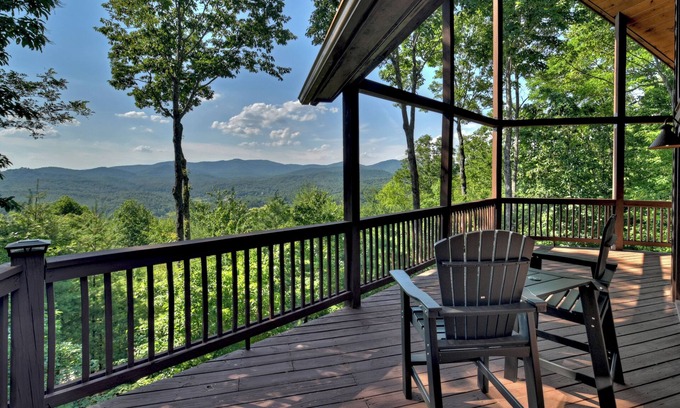 Mineral Bluff Cabina | Eagle Ridge, is pet-friendly haven with a full fenced area and offers awe-inspiring mountain views, a bubbling hot tub, cozy outdoor fireplace, and reliable WiFi.