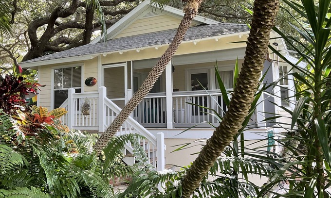 New Smyrna Beach Cabaña | Kingfisher Cottage on Canal and two blocks to Ocean, amidst a tropical landscape