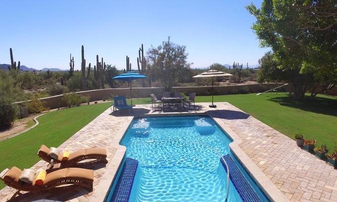 North Scottsdale Casa | Private Contemporary Adobe on 5 Acres, Beautiful Mountain Views, Salt Water Pool