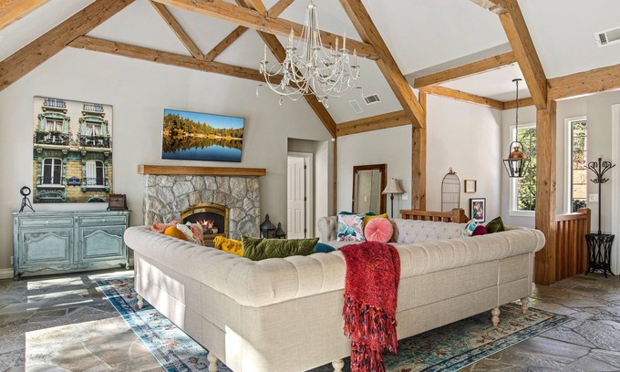 Lake Arrowhead Casa | Stunning French Chateau: 2 Master Bdrms, Views, Chef’s Kitchen, Game Rm, Firepit