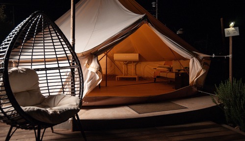 Sanctuary Tent. The biggest. Bigger shower area Exclusive camper.