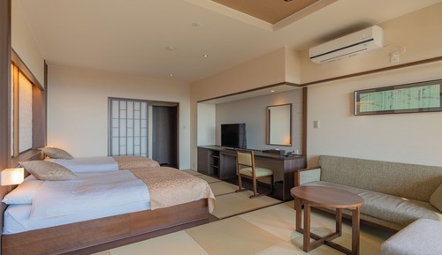 Habitación tradicional con 2 camas individuales, vistas al mar (Open-air bath, 1st floor)