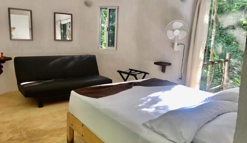 Bungalow estándar, 1 cama de matrimonio con sofá cama, terraza, vistas al jardín