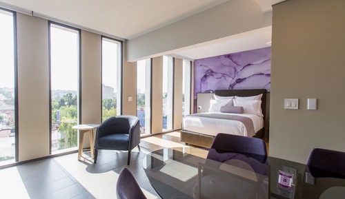Habitación junior, 1 cama de matrimonio grande, cocina básica, vistas a la ciudad