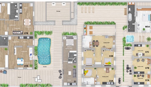 Tropical Troupial ground floor one bedroom apartment, with terrace and shared plunge pool