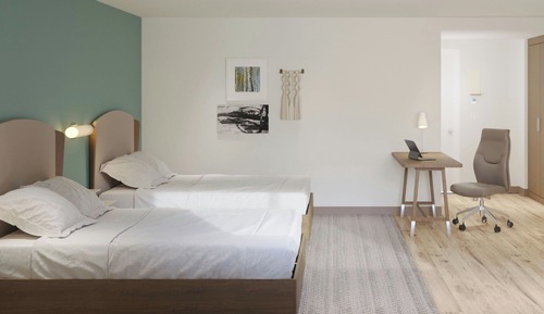 Estudio, 2 camas de matrimonio, acceso a la piscina