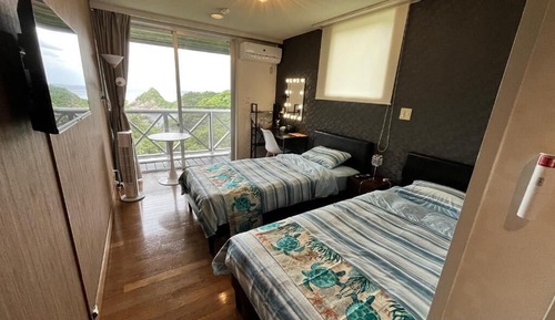 Habitación básica con 2 camas individuales, balcón, vistas a la montaña