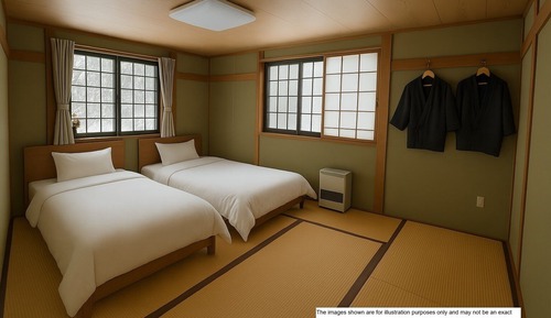Habitación de estilo japonés con dos camas individuales