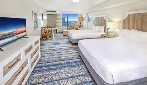 Habitación estándar, 2 camas de matrimonio, cocina, vistas parciales al mar