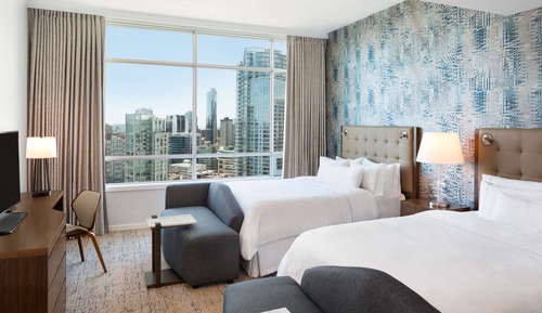 Habitación, 2 camas de matrimonio, vistas a la ciudad